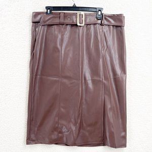 Andrew Marc New York Chocolate Brown PU Leather Straight Pencil Skirt NWT